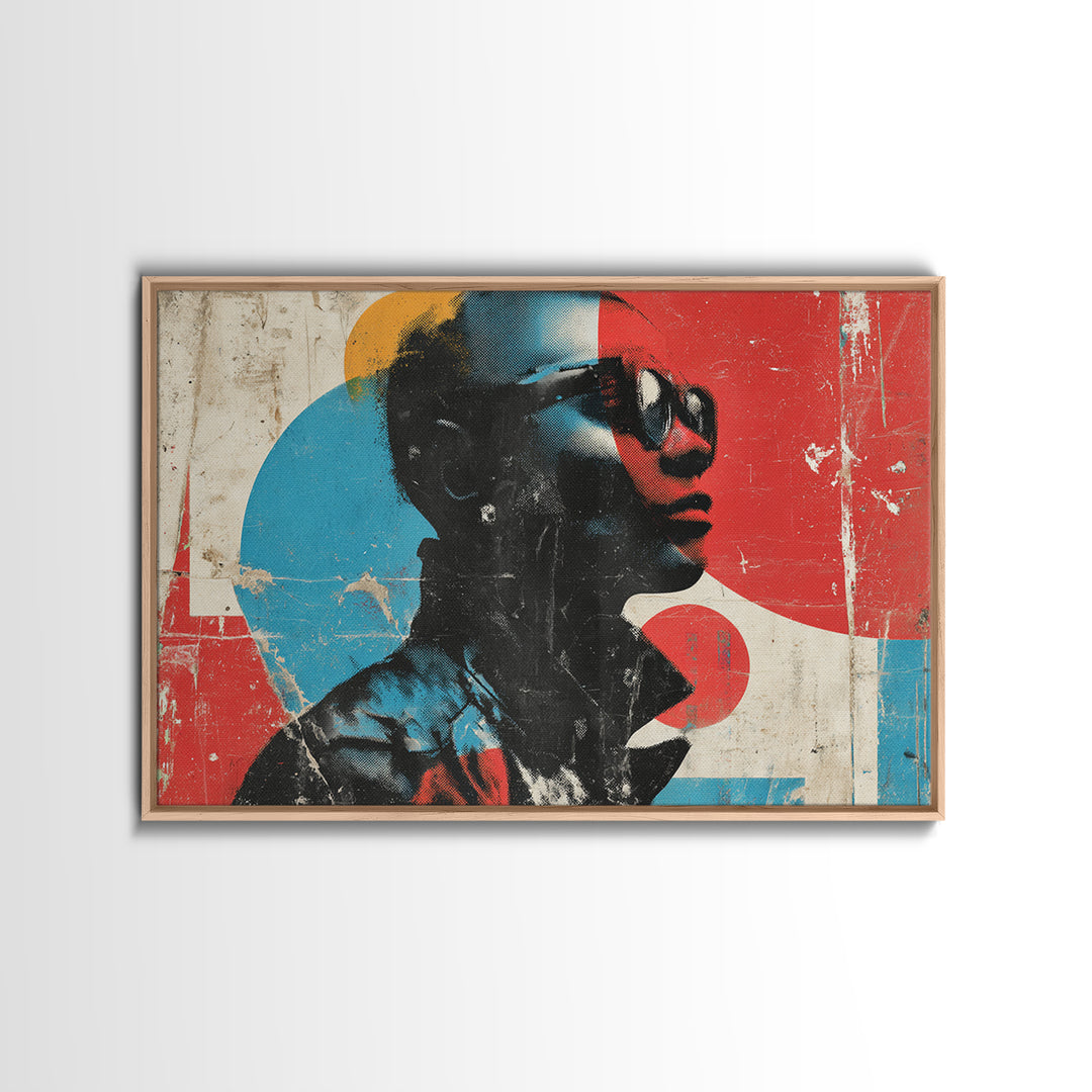Masked Street Artist Silhouette Framed Canvas Print, Graffiti Art, Abstract Wall Art, Living Room Decor, Oil Painting, Street, GRF-3x2-74