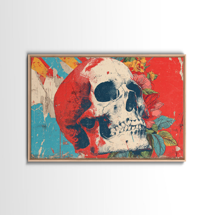 Street Mural Skull Framed Canvas Print, Graffiti Art, 3d Wall Art, Living Room Decor, Oil Painting, Street, Statement Artwork, GRF-3x2-9