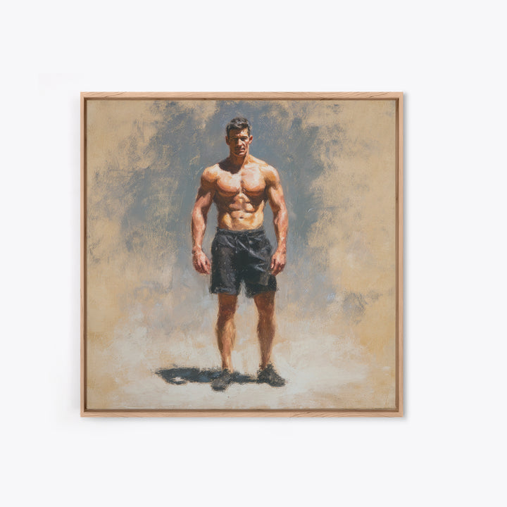 Bodybuilder Pose Rendered Framed Canvas Print, Gym Art, Living Room Decor, Gym Decor, Oil Painting, Strength, Sports Poster, GYM-1x1-28