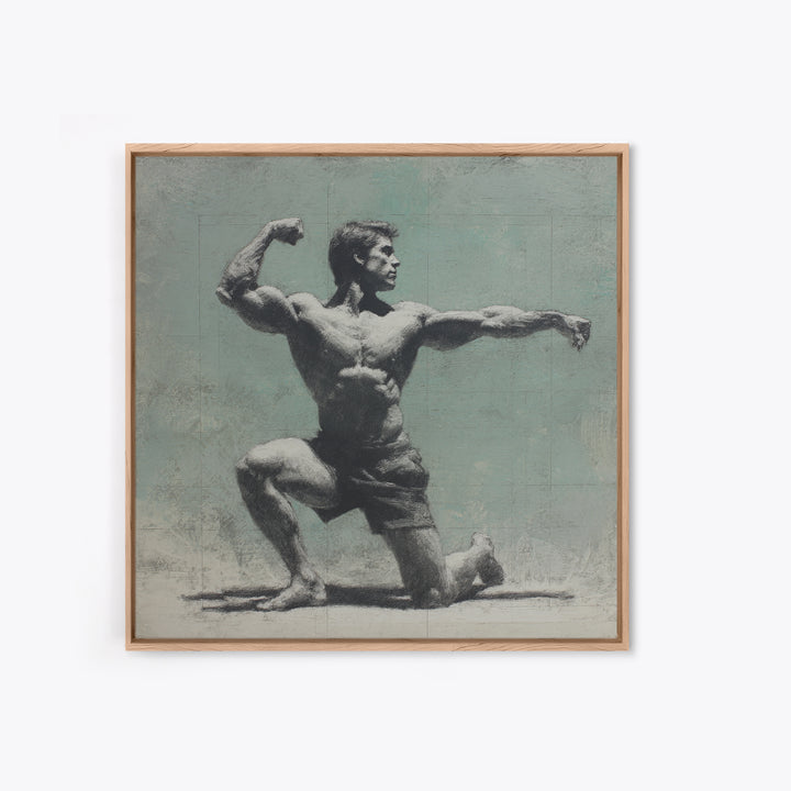 Bodybuilder Pose Rendered Framed Canvas Print, Gym Art, Cool Posters, Gym Decor, Strength, Gallery Decor, Neutral Decor, GYM-1x1-52