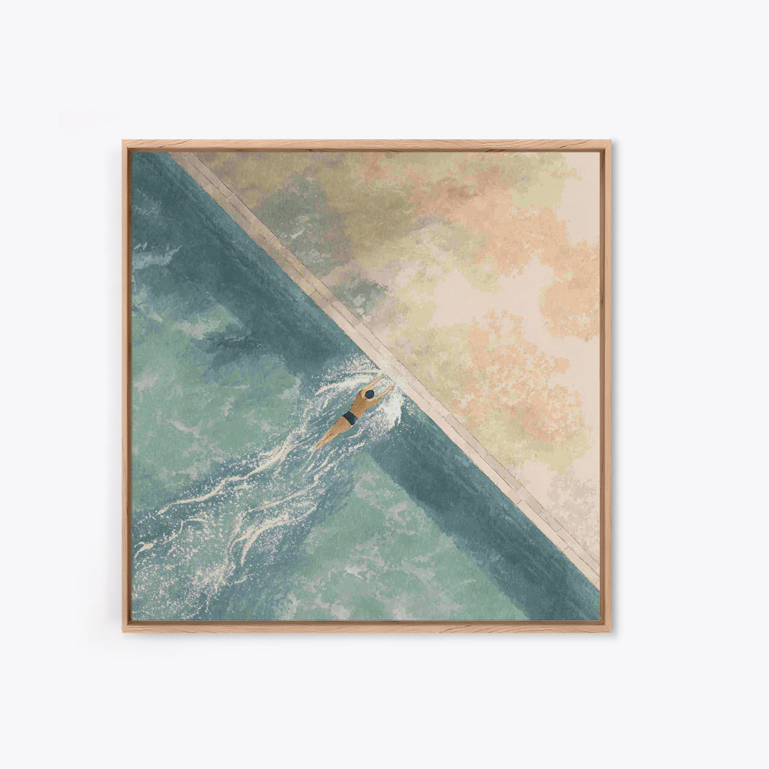 Swimmer Cutting Through Blue Water Canvas Print, Gym Art, Art Print, Gym Decor, Fine Art, Strength, Abstract Wall Art, GYM-1x1-91