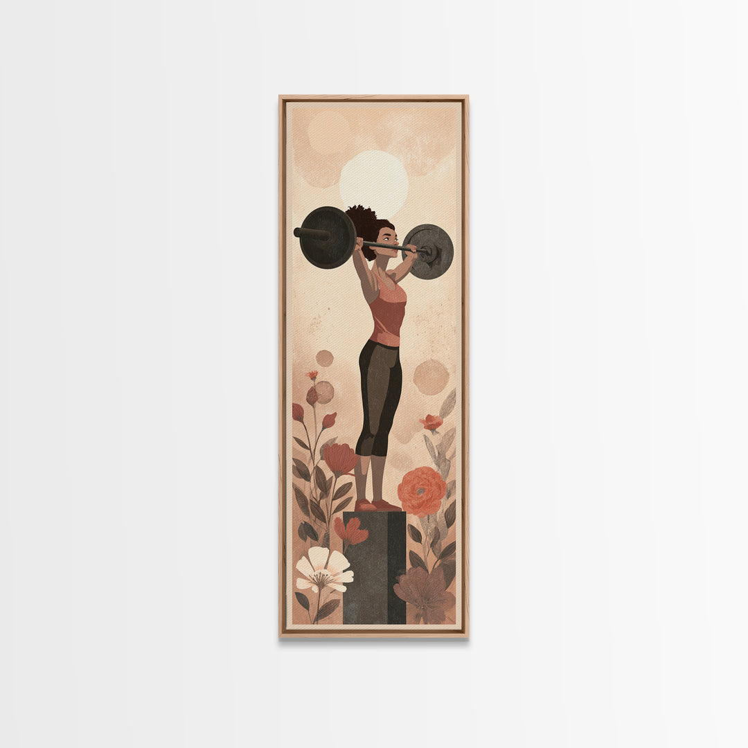 Female Weightlifter with Triumphant Stance Canvas Print, Gym Art, Home Gym Sign, Gym Decor, Watercolor Art, Strength, GYM-1x3-67