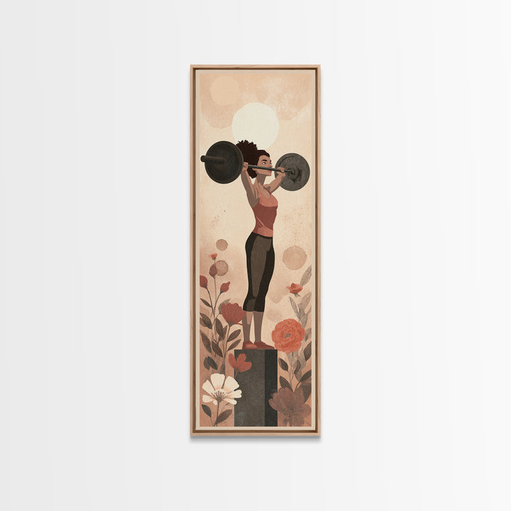 Female Weightlifter with Triumphant Stance Canvas Print, Gym Art, Home Gym Sign, Gym Decor, Watercolor Art, Strength, GYM-1x3-67