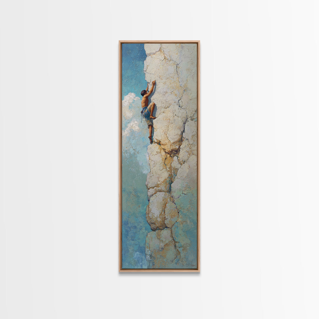 Rock Climber Reaching a Glowing Hold Canvas Print, Gym Art, Art Print, Gym Decor, Fine Art, Strength, Abstract Wall Art, GYM-1x3-94