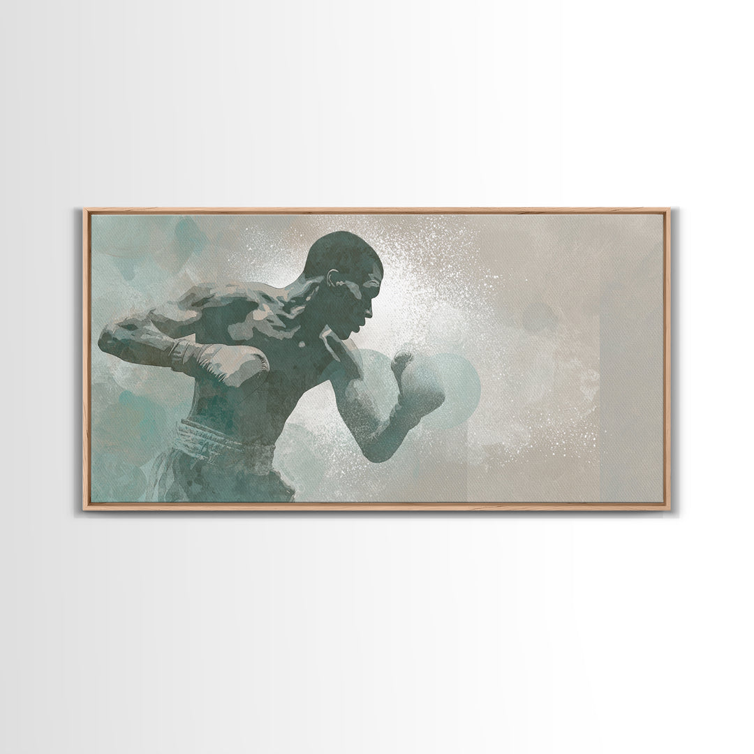 Powerful Boxer Silhouette Canvas Print, Gym Art, Living Room Decor, Gym Decor, Oil Painting, Strength, Sports Poster, GYM-2x1-21