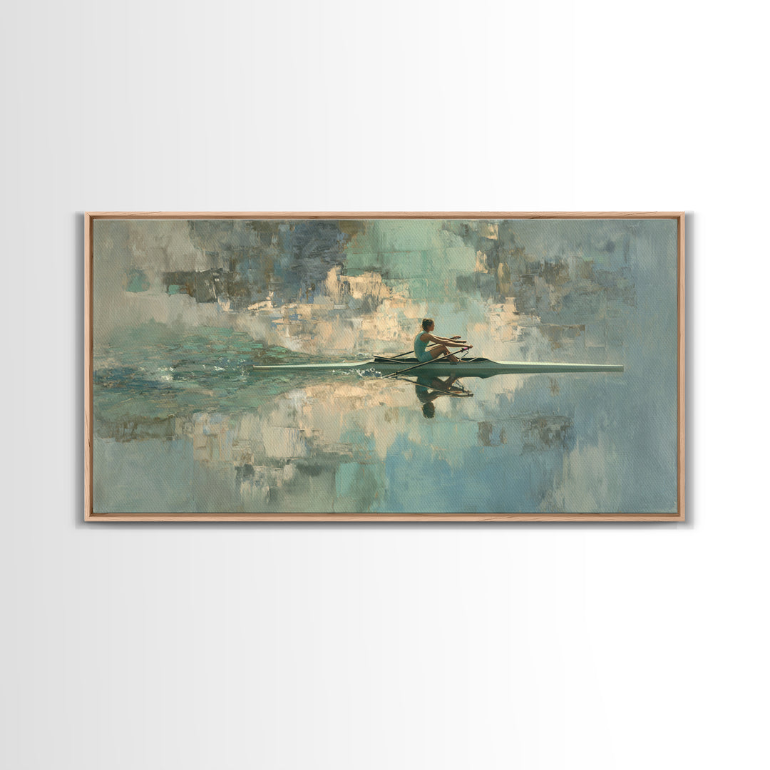Rowing Athlete with Water Spray and Rhythm Framed Canvas Print, Gym Art, Print, Gym Decor, Fine Art, Strength, Wall Decoration, GYM-2x1-33