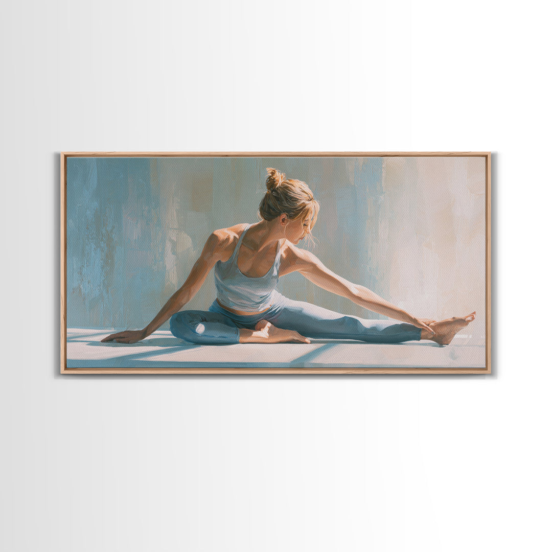 Fitness Woman Stretching Framed Canvas Print, Gym Art, Motivational Poster, Gym Decor, Fine Art, Strength, Motivational Art, GYM-2x1-65