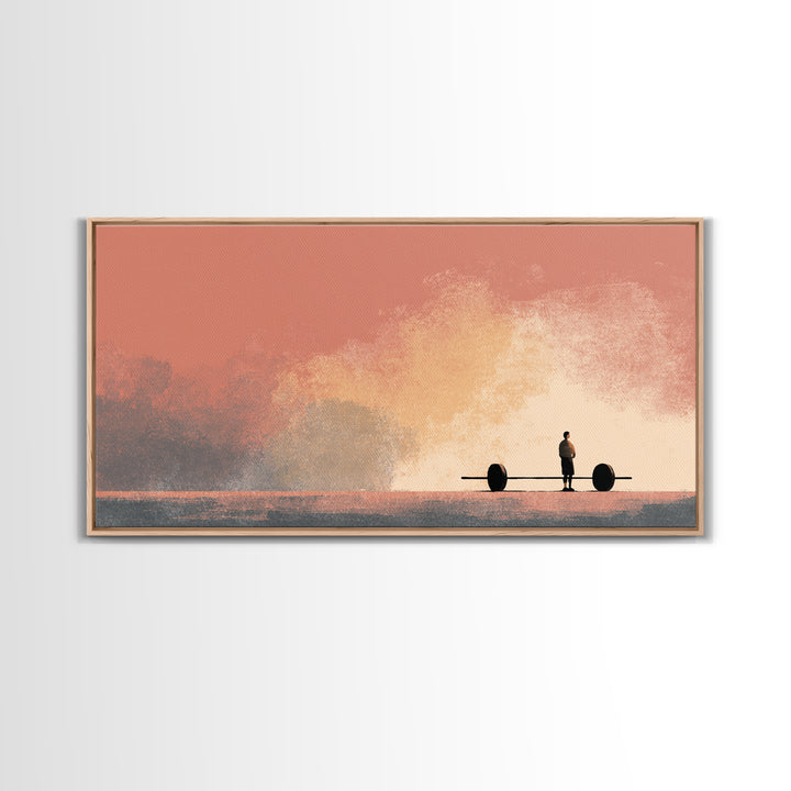Barbell and Plates Canvas Print, Gym Art, Abstract Wall Art, Gym Decor, Strength, Bodybuilding Poster, Modern Home Decor, GYM-2x1-70