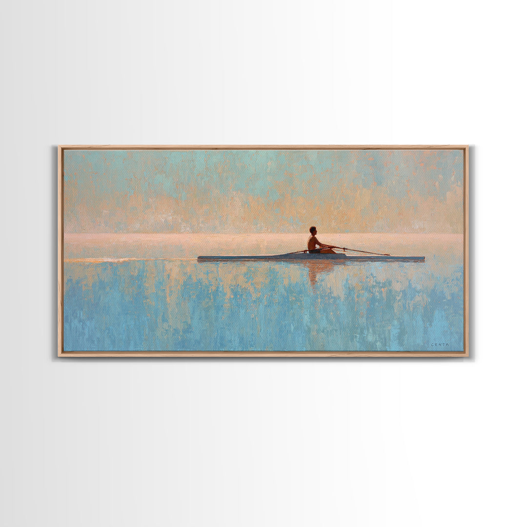 Rowing Athlete with Water Spray and Rhythm Framed Canvas Print, Gym Art, Print, Gym Decor, Fine Art, Strength, Wall Decoration, GYM-2x1-9
