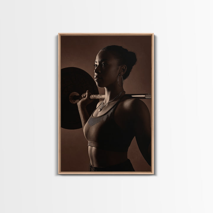 Barbell and Plates Canvas Print, Gym Art, Black Girl Wall Art, Gym Decor, Fine Art, Strength, Gym Sign, Motivational Art, GYM-2x3-58