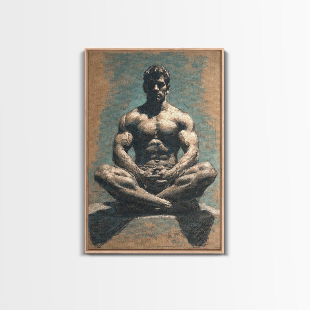 Bodybuilder Pose Rendered Framed Canvas Print, Gym Art, Bar Art, Gym Decor, Fine Art, Strength, Gym Sign, Motivational Art, GYM-2x3-60