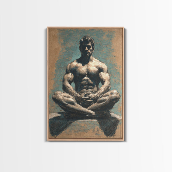 Bodybuilder Pose Rendered Framed Canvas Print, Gym Art, Bar Art, Gym Decor, Fine Art, Strength, Gym Sign, Motivational Art, GYM-2x3-60
