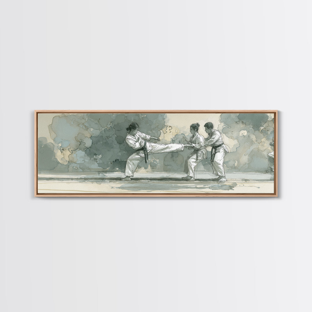 Martial Artist Kick Painted Framed Canvas Print, Gym Art, Abstract Wall Art, Gym Decor, Fine Art, Strength, Bodybuilding Poster, GYM-3x1-99