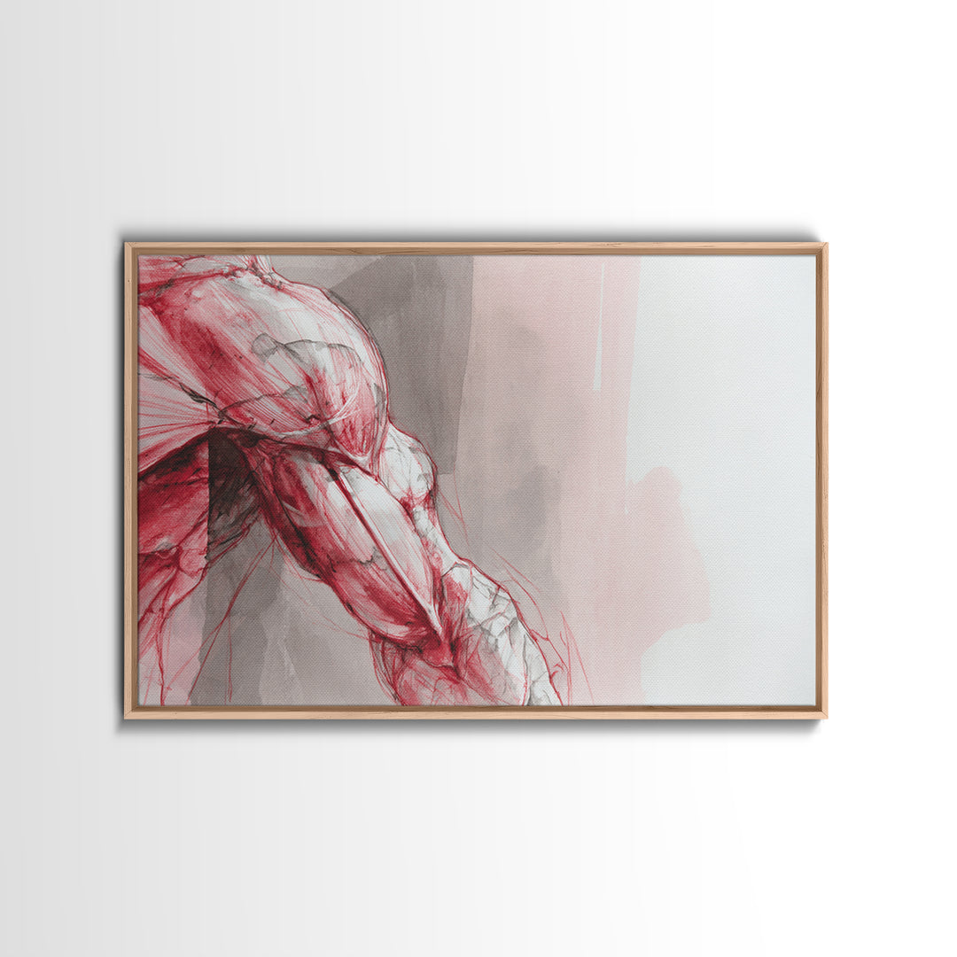 Abstract Muscle Anatomy Framed Canvas Print, Gym Art, Framed Canvas, Gym Decor, Abstract Art, Strength, Textured Painting, GYM-3x2-36