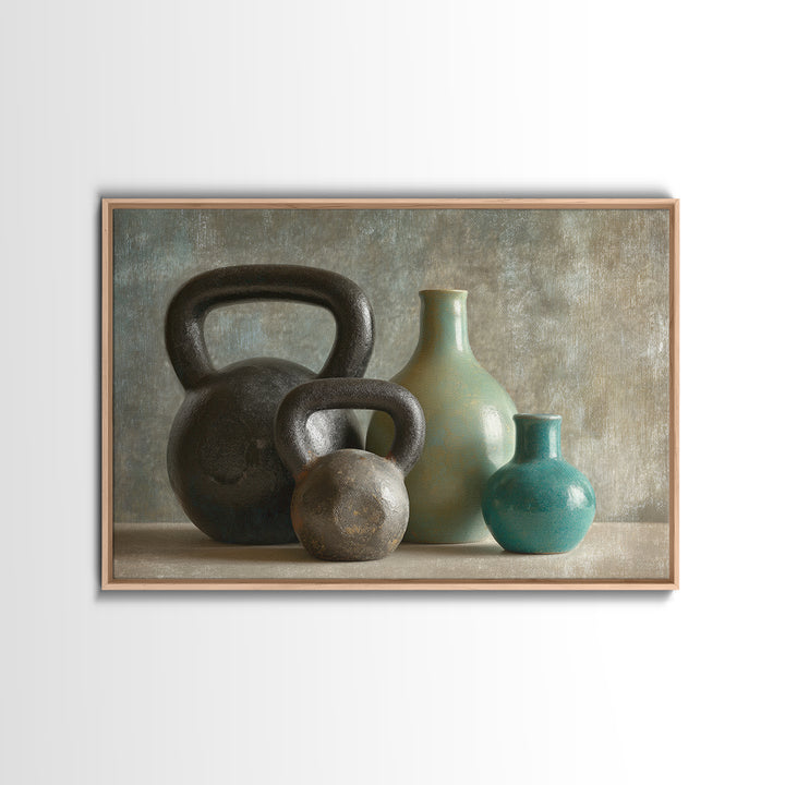 Kettlebell Still Life Canvas Print, Gym Art, Speakeasy Art, Gym Decor, Oil Painting, Strength, Minimalist Decor, GYM-3x2-37