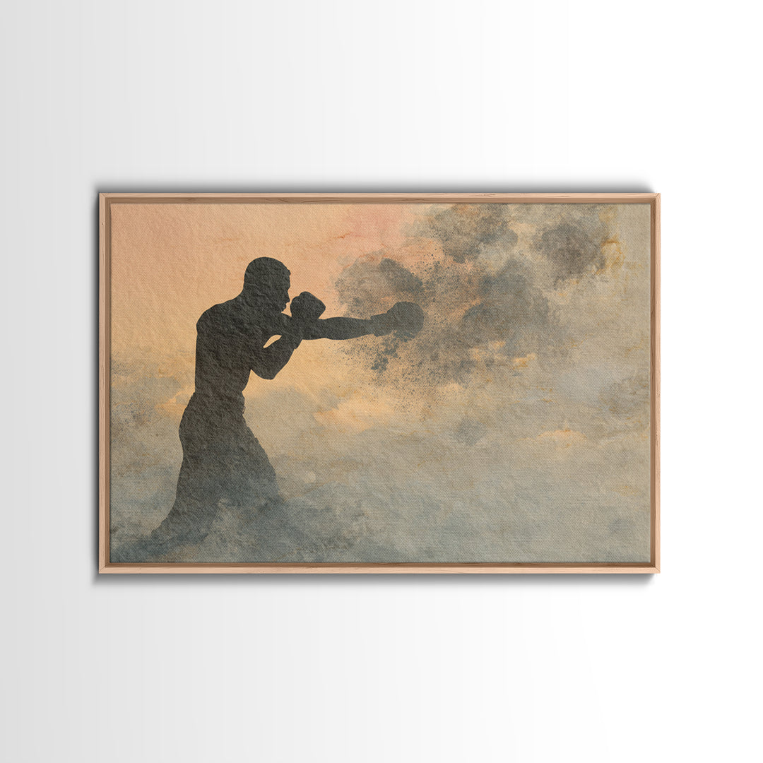 Powerful Boxer Silhouette Framed Canvas Print, Gym Art, Art Print, Gym Decor, Fine Art, Strength, Abstract Wall Art, Bar Art, GYM-3x2-77