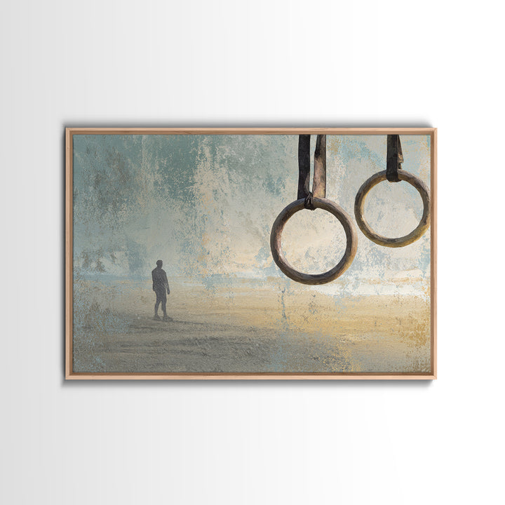 Gymnast Rings Athlete Framed Canvas Print, Gym Art, Contemporary Art, Gym Decor, Oil Painting, Strength, Gym Wall Decor, GYM-3x2-91