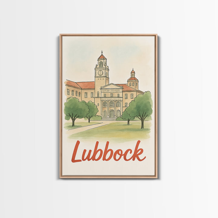 Lubbock Texas Travel Poster, Canvas Print, Watercolor City Skyline Art, Lubbock Art Print, Travel Poster Art, Home Office Decor, Wall Art