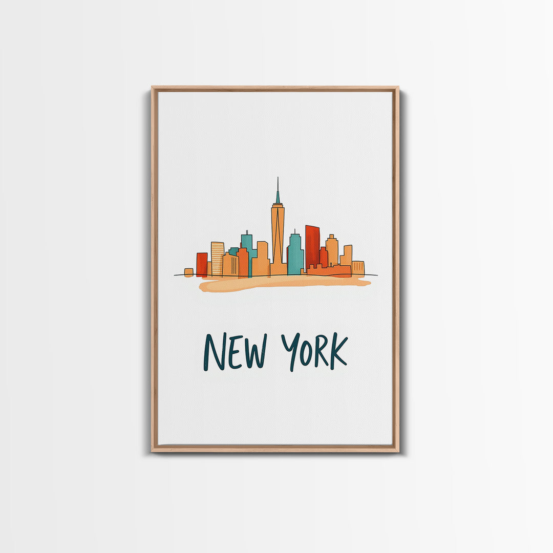 New York Travel Poster, Framed Canvas Print, Soft Sketch Travel Art, New York Art Print, Vintage Travel Print, City Travel Prints