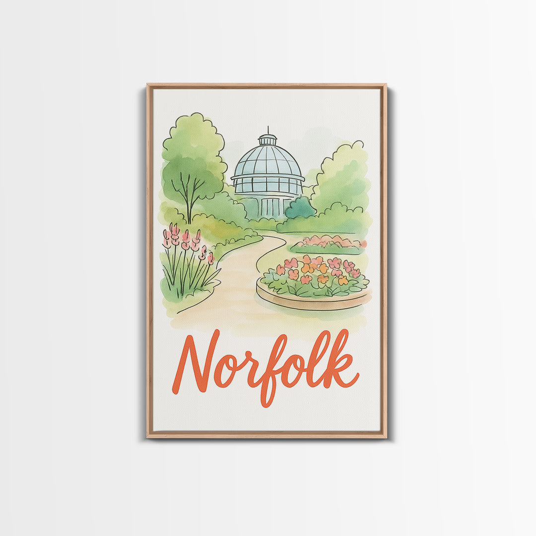 Norfolk Virginia Travel Poster, Canvas Print, Hand Drawn Watercolor Art, Norfolk City Art, Watercolor Cityscape, Wall Art, Art Print