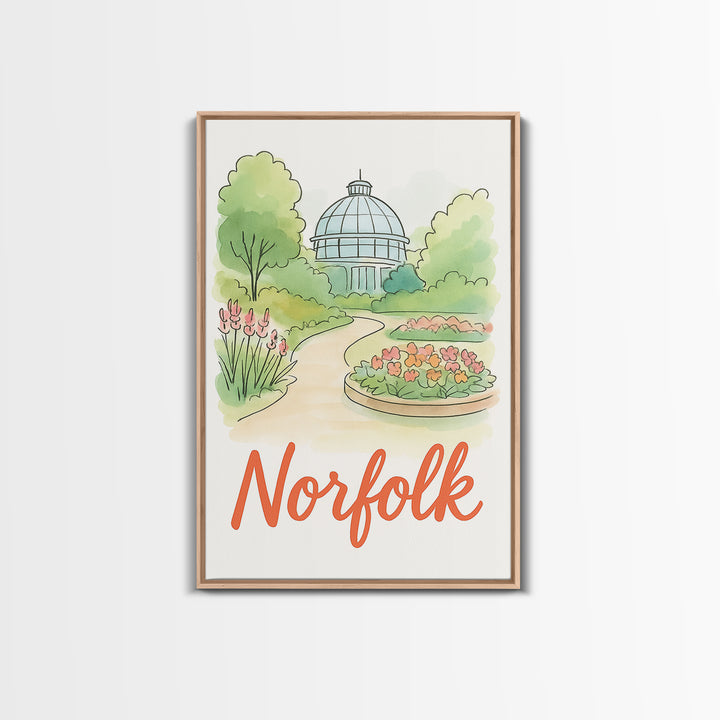 Norfolk Virginia Travel Poster, Canvas Print, Hand Drawn Watercolor Art, Norfolk City Art, Watercolor Cityscape, Wall Art, Art Print