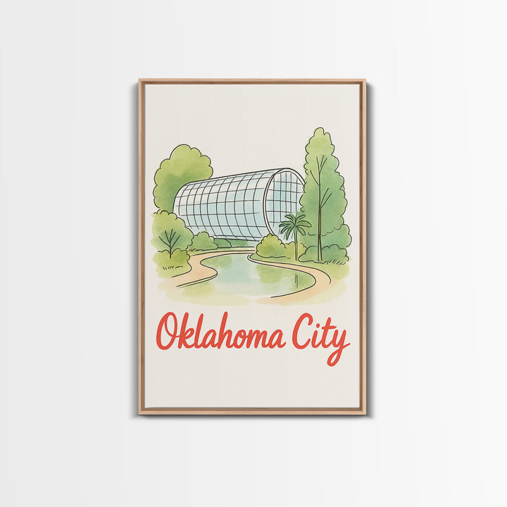 Oklahoma City Oklahoma Travel Poster, Canvas Print, Watercolor Downtown Skyline Art, Oklahoma City City Art, Mid Century Wall Art, Wall Art