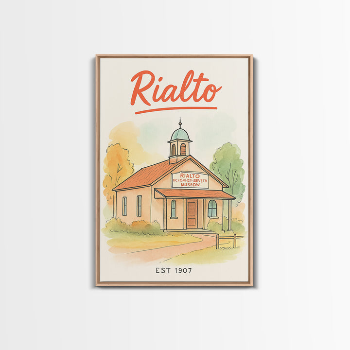Rialto Travel Poster, Framed Canvas Print, Hand Drawn Watercolor Art, Rialto Wall Art, Travel Poster Art, Living Room Wall Art