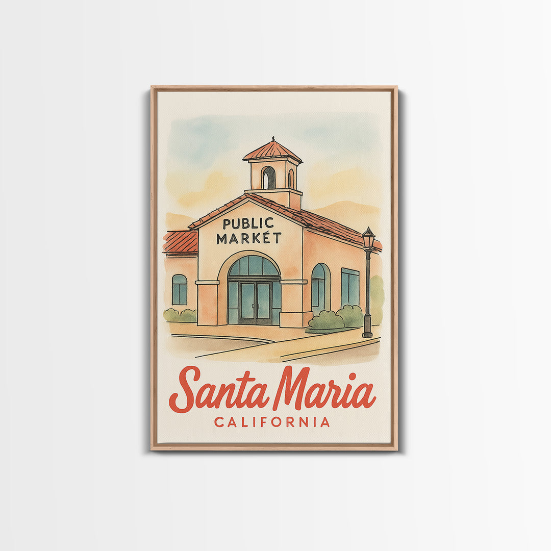Santa Maria Travel Poster, Framed Canvas Print, Watercolor Skyline Art, Santa Maria City Art, Travel Art Print, Gift For Travelers