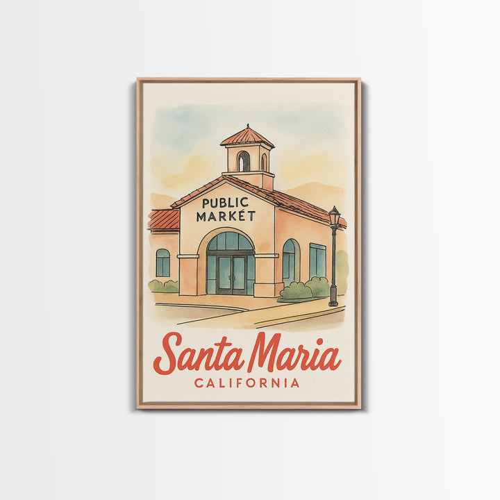 Santa Maria Travel Poster, Framed Canvas Print, Watercolor Skyline Art, Santa Maria City Art, Travel Art Print, Gift For Travelers