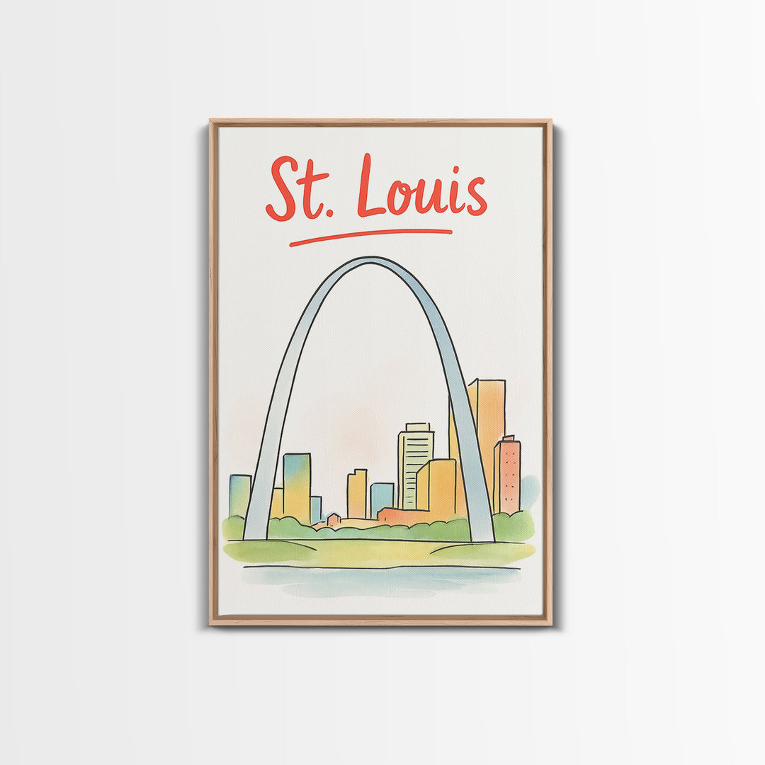St Louis Travel Poster, Canvas Print, Hand Drawn Watercolor Art, St Louis Travel Art, Gift For Travelers, Retro Travel Print, Design 2