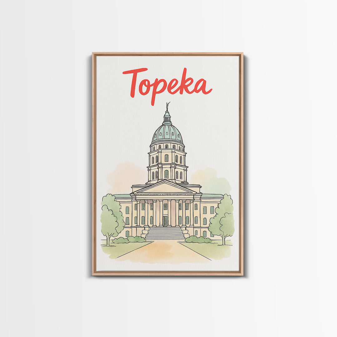 Topeka Travel Poster, Framed Canvas Print, Illustrated City Wall Art ...