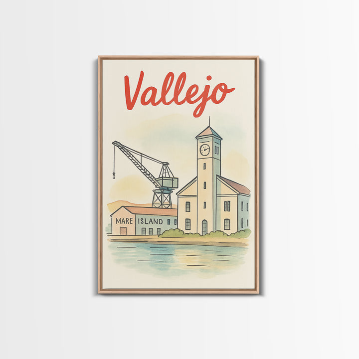Vallejo California Travel Poster, Canvas Print, Hand Drawn Watercolor Art, Vallejo Poster Print, City Travel Prints, Retro Travel Print