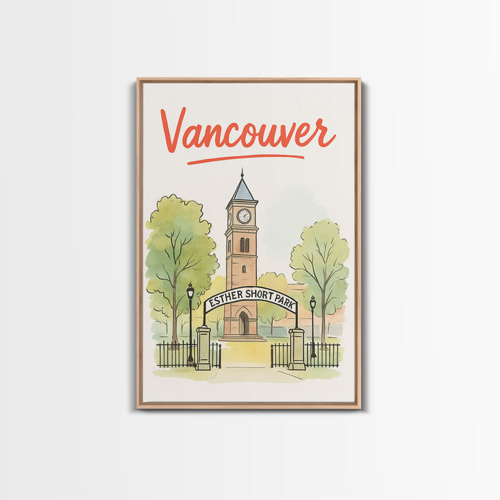 Vancouver Travel Poster, Framed Canvas Print, Watercolor Skyline Art, Vancouver Art Print, City Travel Prints, Eclectic Wall Decor