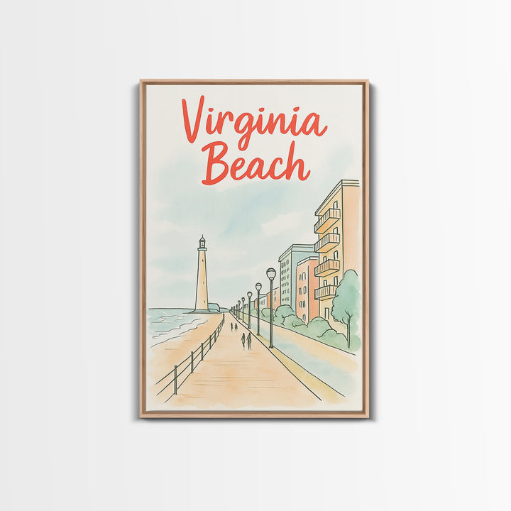Virginia Beach Travel Poster, Canvas Print, Soft Sketch Travel Art, Virginia Beach Travel Art, Travel Poster Set, City Art Print