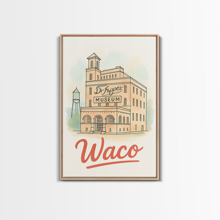 Waco Texas Travel Poster, Canvas Print, Watercolor Skyline Art Art, Waco Travel Art, Retro Travel Print, City Art Print, Travel Art Print