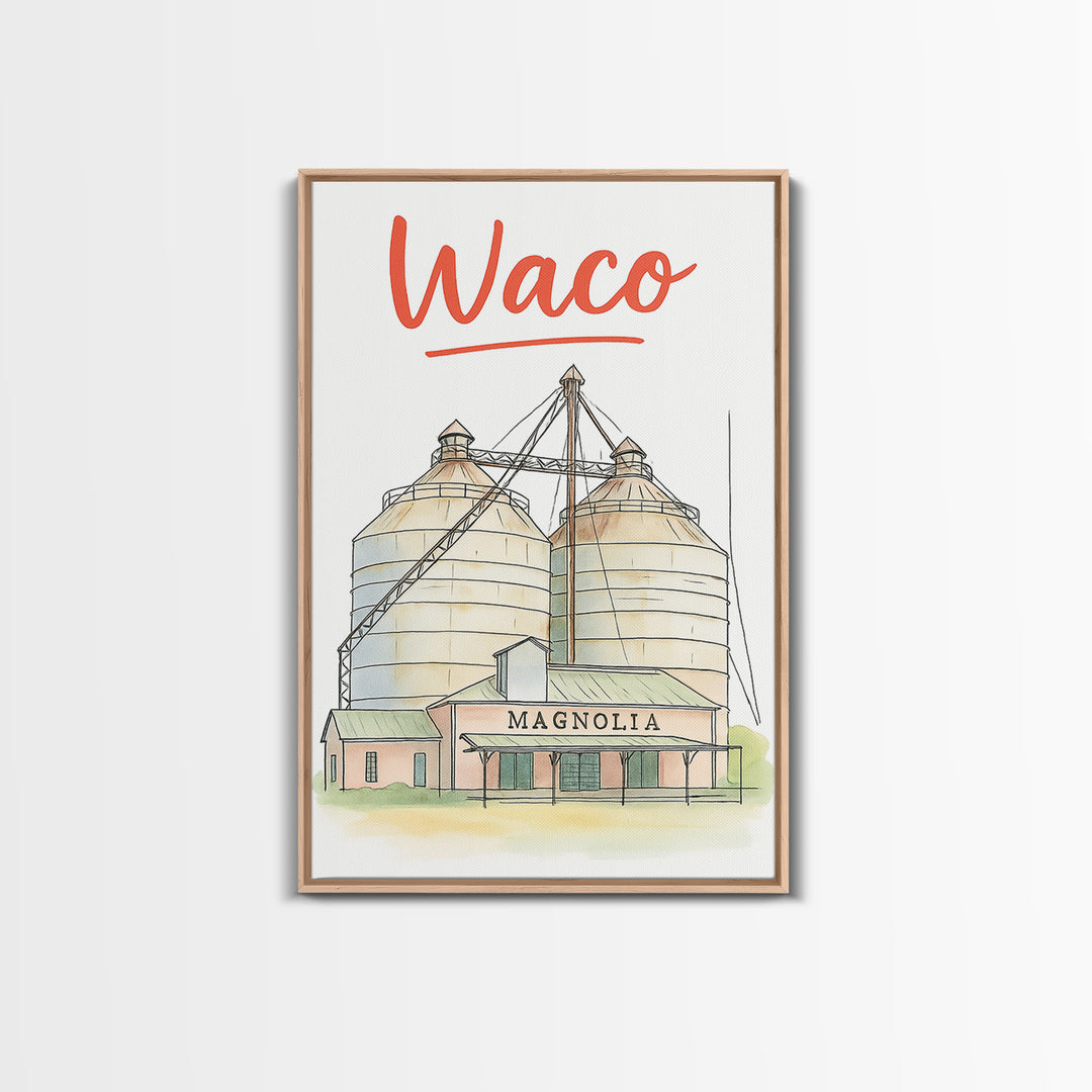 Waco Travel Poster, Canvas Print, Watercolor Urban Skyline Art, Waco Poster Print, City Art Print, Travel Wall Art, Gift For Travelers