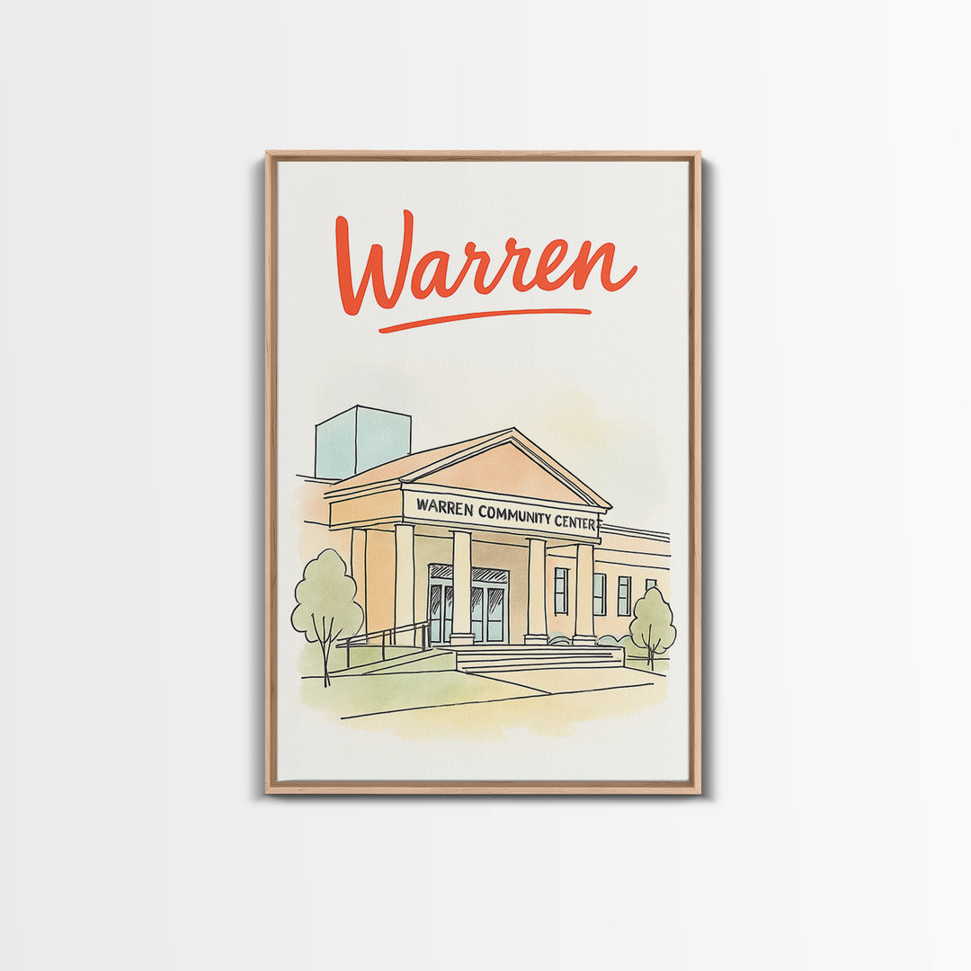 Waren Travel Poster, Framed Canvas Print, Soft Sketch Travel Art, Waren Travel Art, Eclectic Wall Decor, Retro Travel Print, City Poster