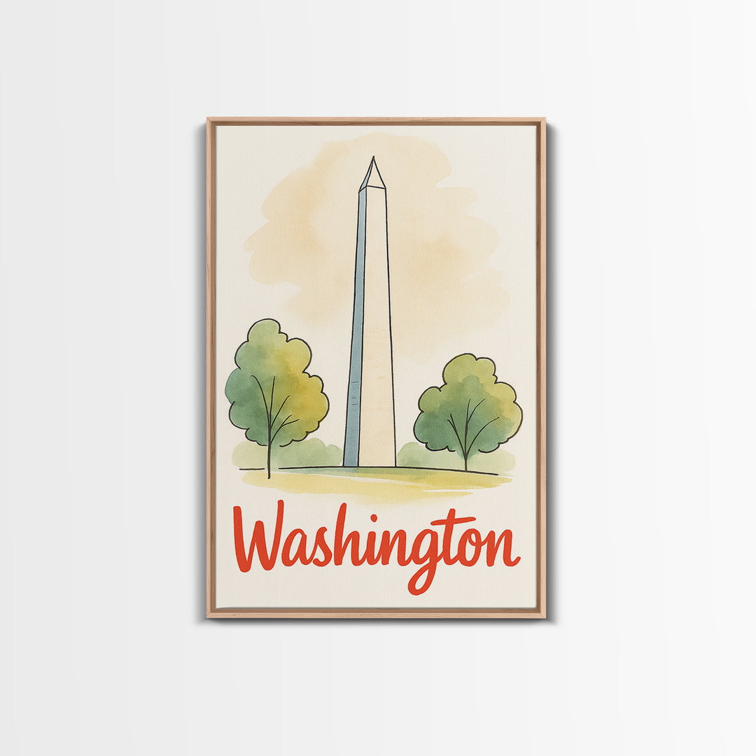 Washington Travel Poster, Canvas Print, Watercolor City Skyline Art, Washington Art Print, Modern Wall Decor, City Art Print, City Poster