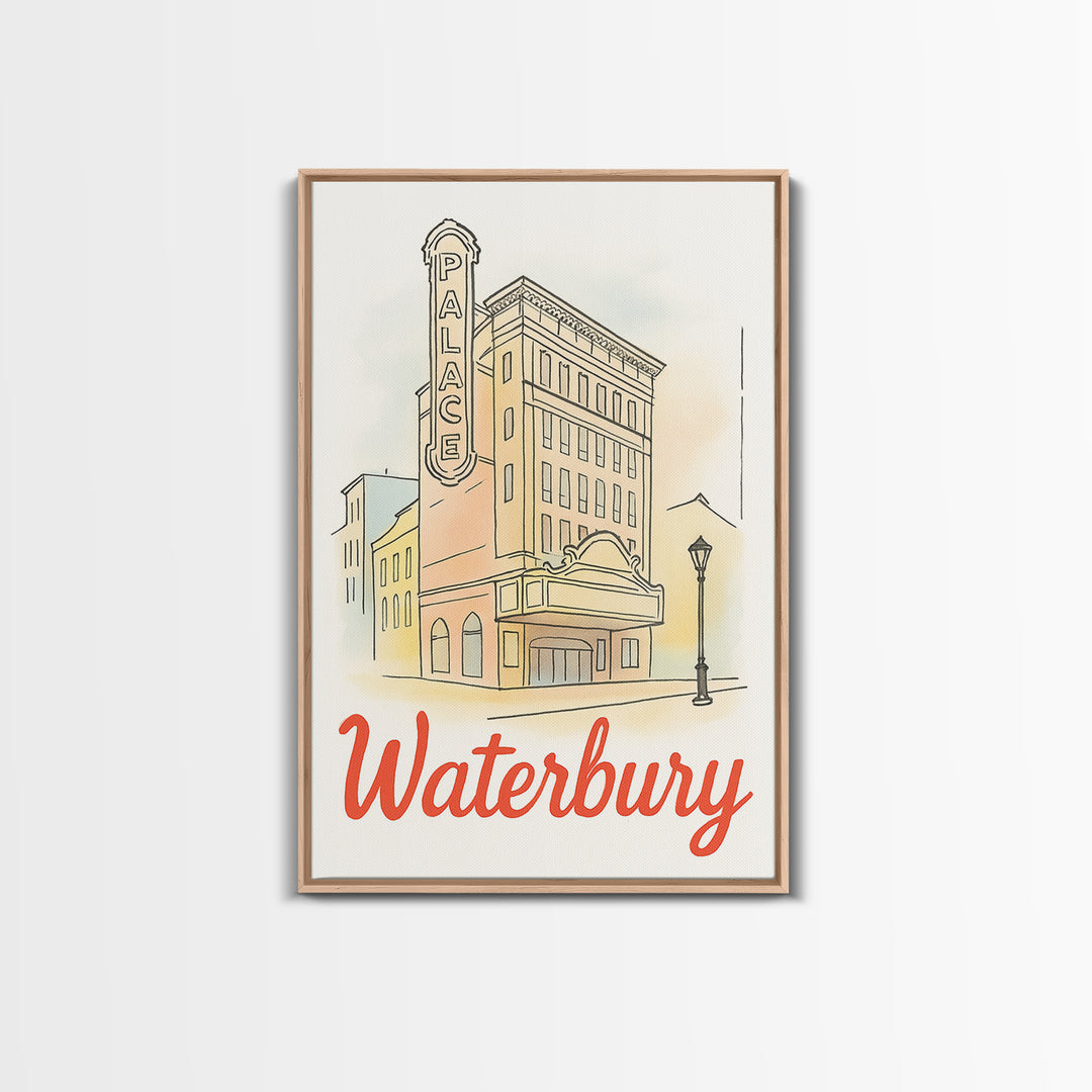 Waterbury Travel Poster, Canvas Print, Illustrated City Wall Art, Waterbury Art Print, City Travel Prints, Vintage City Art, Poster Art