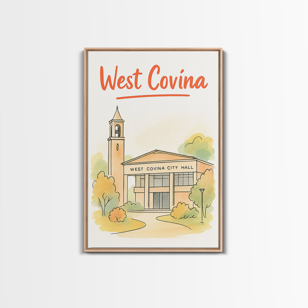 West Covina California Travel Poster, Canvas Print, Illustrated City Wall Art, West Covina Travel Art, Travel Art Print, Travel Poster Set