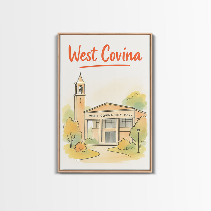West Covina California Travel Poster, Canvas Print, Illustrated City Wall Art, West Covina Travel Art, Travel Art Print, Travel Poster Set