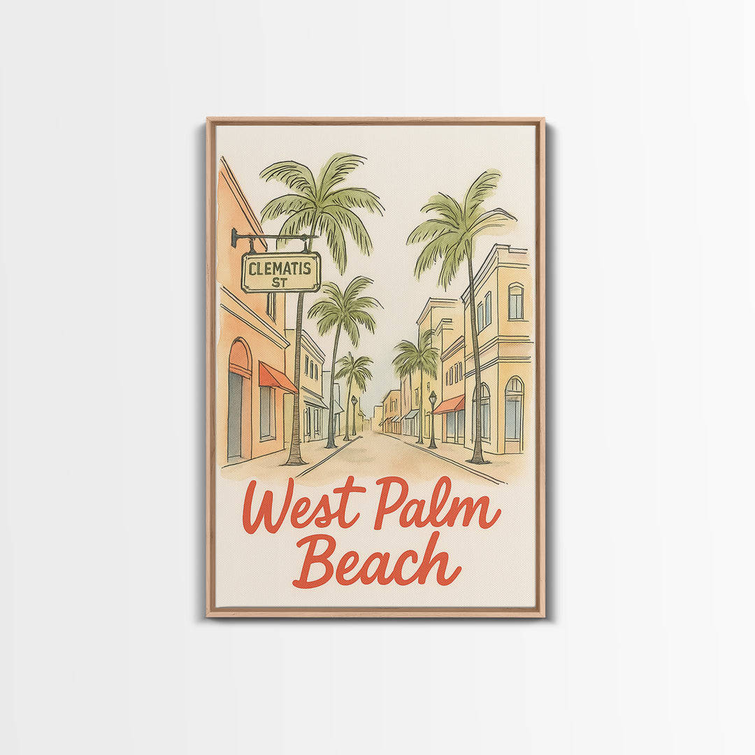 West Palm Beach Florida Travel Poster, Canvas Print, Soft Sketch Travel Art, West Palm Beach Poster Print, Poster Art, Travel Poster Set