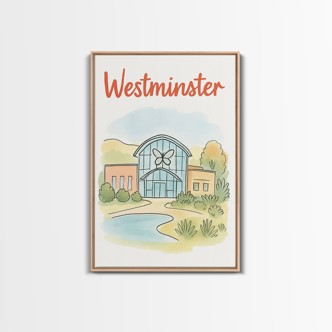 Westminster Colorado Travel Poster, Canvas Print, Soft Sketch Travel Art, Westminster Wall Art, Travel Wall Art, Watercolor Urban Skyline