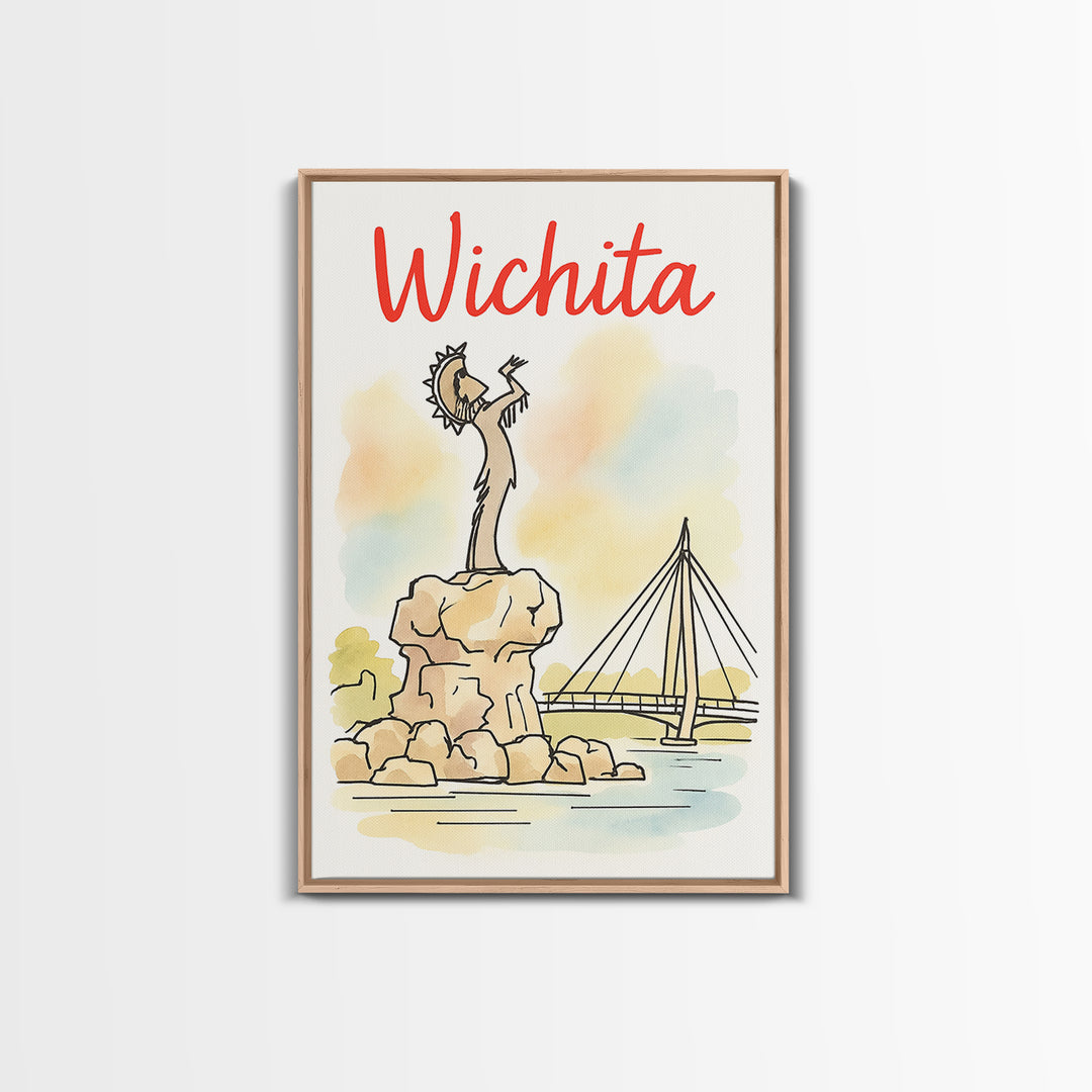 Wichita Travel Poster, Framed Canvas Print, Illustrated City Wall Art, Wichita Art Print, Mid Century Wall Art, Travel Wall Art