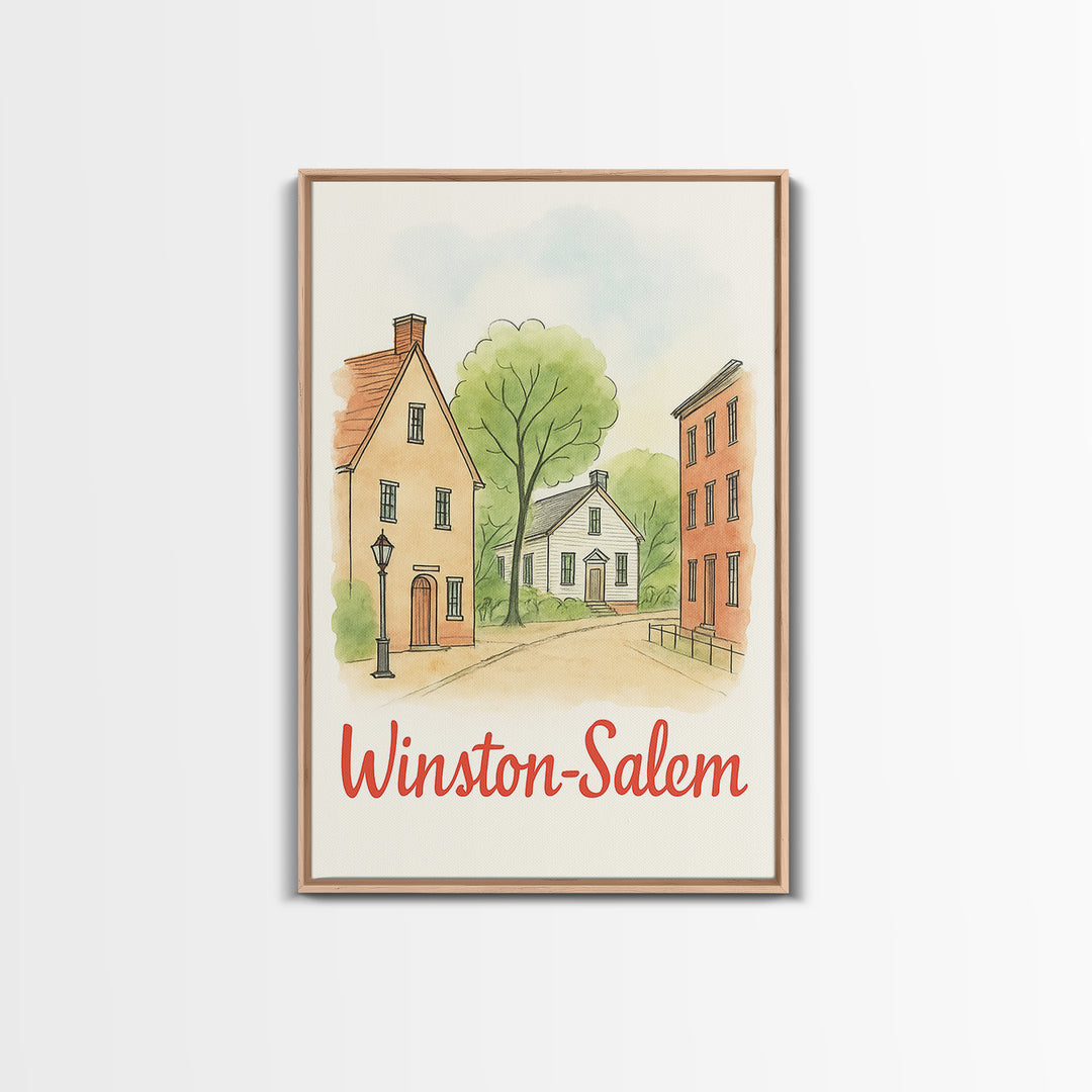 Winston Salem North Carolina Travel Poster, Canvas Print, Illustrated City Wall Art, Winston Salem Wall Art, City Poster, Wanderlust Decor