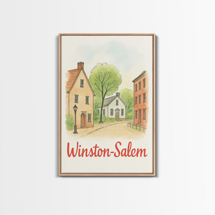 Winston Salem North Carolina Travel Poster, Canvas Print, Illustrated City Wall Art, Winston Salem Wall Art, City Poster, Wanderlust Decor