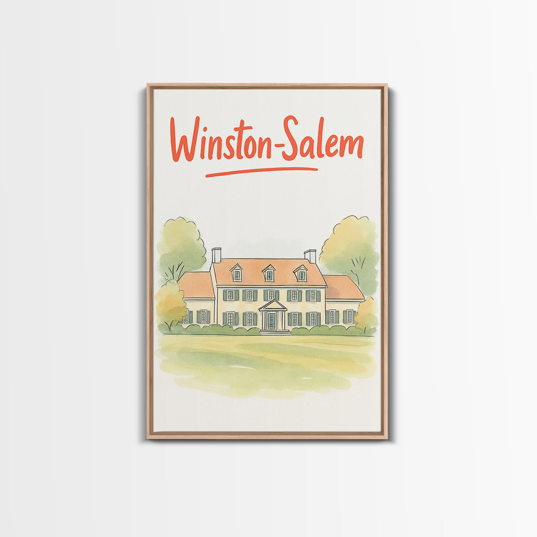 Winston Salem Travel Poster, Canvas Print, Illustrated City Wall Art, Winston Salem Art Print, Mid Century Wall Art, Vintage Travel Art