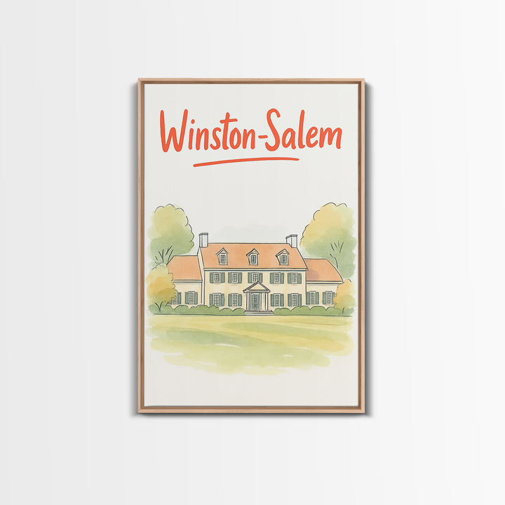 Winston Salem Travel Poster, Canvas Print, Illustrated City Wall Art, Winston Salem Art Print, Mid Century Wall Art, Vintage Travel Art