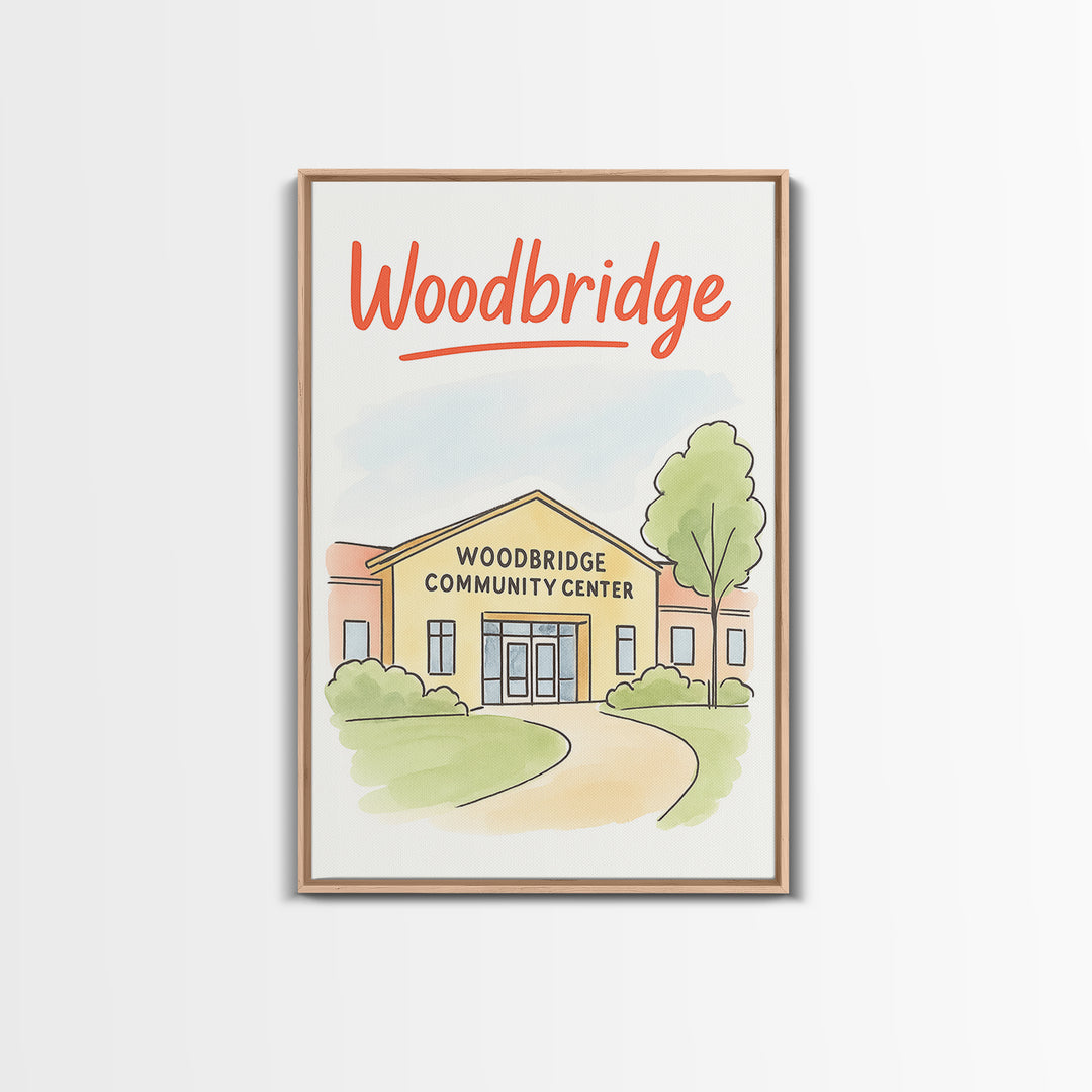 Woodbridge Travel Poster, Framed Canvas Print, Soft Sketch Travel Art, Woodbridge Poster Print, Vintage Travel Art, Travel Poster Set