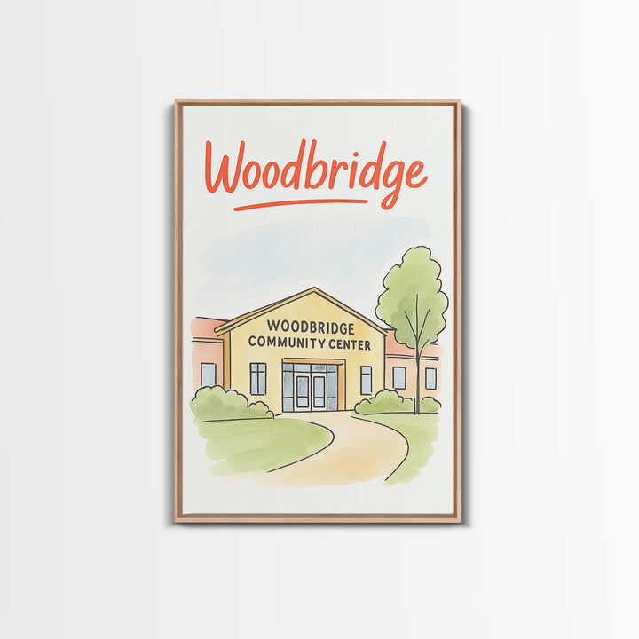 Woodbridge Travel Poster, Framed Canvas Print, Soft Sketch Travel Art, Woodbridge Poster Print, Vintage Travel Art, Travel Poster Set